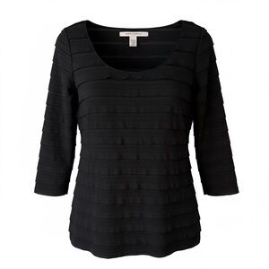 Max Studio Black Textured Long Sleeve Ruffle Top Size M Office Minimalist